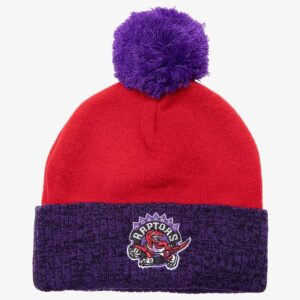 Mitchell & Ness Red Purple Toronto Raptors Hardwood Classics Two-Tone Cuffed Knit Hat with Pom Red 1593533