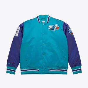 Bomber Jacket Mitchell & Ness Teal Charlotte Hornets Primetime Vintage Satin Full-Snap Jacket Turquoise 1591746