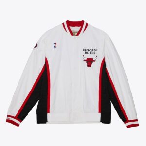 Bomber Mitchell & Ness White Chicago Bulls 1998-99 Authentic Full-Snap Warm-Up Jacket White 1591878