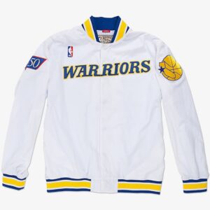 Bomber Mitchell & Ness White Golden State Warriors 1996-97 Authentic Full-Snap Warm-Up Jacket White 1591867